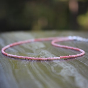 pink opal necklace, beaded necklace, dainty beaded necklace, ombre summer choker, beaded choker, dainty choker, October birthstone
