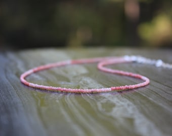 pink opal necklace, beaded necklace, dainty beaded necklace, ombre summer choker, beaded choker, dainty choker, October birthstone