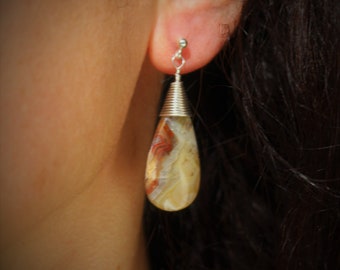 Teardrop earrings, Agate earrings, crazy lace agate earrings, raw stone earrings,  agate teardrop earrings, greek earrings, grecian earrings