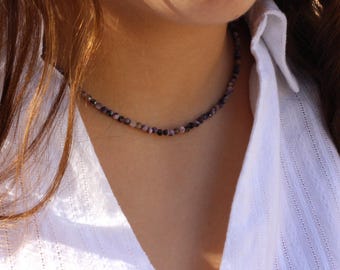 Dainty charoite  Choker Necklace – Sterling Silver or Gold k14 - Adjustable Length - Spiritual Healing Jewelry
