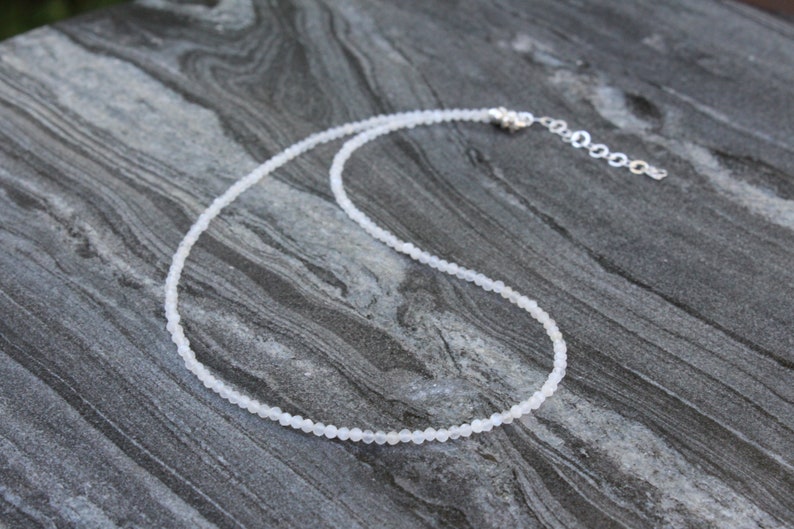 Moonstone necklace, Beaded necklace, dainty beaded necklace, Sterling silver bead necklace, dainty beaded necklace, June birthstone necklace image 6
