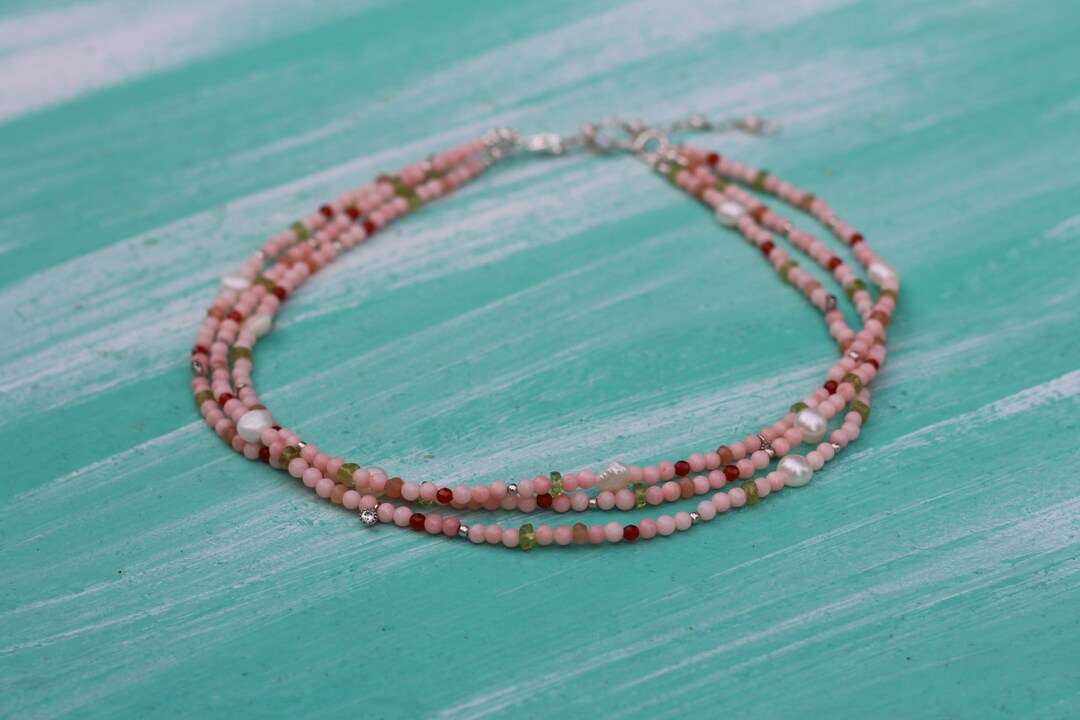 Pink Coral Necklace, Coral Choker, Triple Coral Necklace, Coral