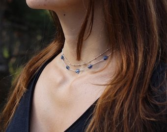 Kyanite rosary necklace, rosary kyanite necklace, beaded choker, dainty beaded necklace, dainty choker necklace, dainty necklace set