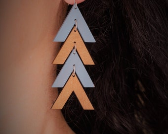 Wooden earrings, birch earrings, dangling wooden earrings, lazer cut wooden earrings, triangle earrings, maximal wooden earrings