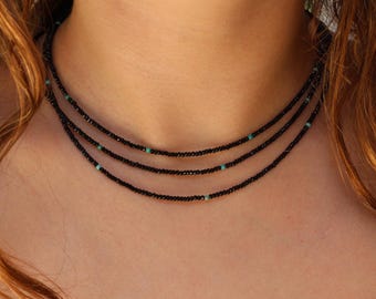 Triple dainty necklace, triple beaded choker, 3 strand necklace, dainty beaded necklace, three strand choker, triple spinel necklace