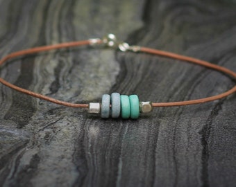 leather anklet, dainty leather anklet, minimalist leather anklet, ceramic beads anklet, dainty ceramic beads anklet, leather ceramic beads