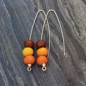 Ceramic beads earrings, Silver wire earrings, Beaded earrings, wirework earrings, silver ceramic earrings, silver long earrings