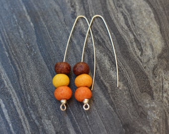 Ceramic beads earrings, Silver wire earrings, Beaded earrings, wirework earrings, silver ceramic earrings, silver long earrings