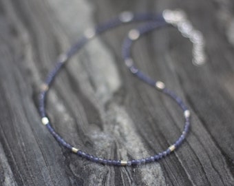 Iolite necklace, Beaded choker, Ultra dainty necklace, Sterling silver beaded necklace, dainty choker necklace, dainty beaded necklace