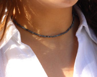 Kyanite Choker: Sterling Silver, Deep Blue Gemstone, Meditation Jewelry