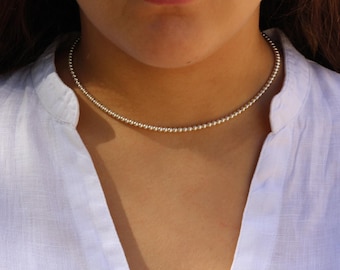 Dainty Sterling Silver Balls Necklace: Minimalist Layering Chain