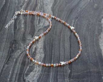 Crystal Fire Polish Beaded Choker, Sterling Silver Butterflies, Adjustable Length (33-37cm)