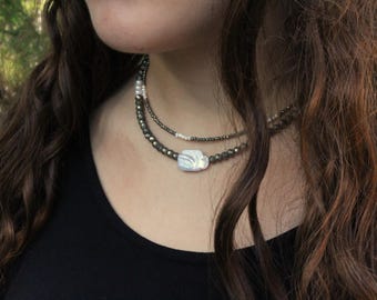 Pyrite Pearl Necklace:  Beaded Necklace Set