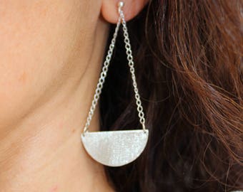 Greek earrings, Silver dangle earrings, geometric earrings, grecian earrings, Chain and disc earrings, ancient greek earrings