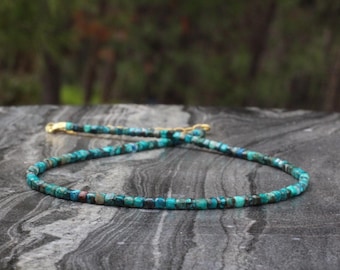 Azurite necklace, dainty Azurite necklace, Azurite choker, Ultra dainty necklace, dainty choker, dainty beaded necklace