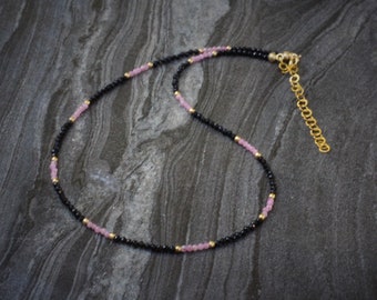 Black tourmaline necklace, tourmaline choker, beaded choker, dainty beaded necklace, dainty choker necklace, dainty necklace