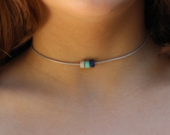 beaded necklace, dainty beaded necklace, ceramic beads necklace, beaded choker, organic beads necklace, dainty beaded choker