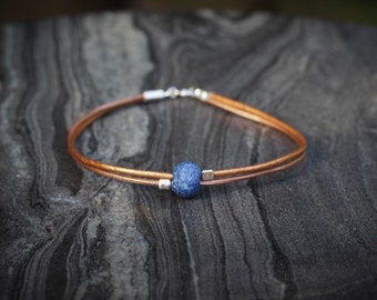 leather anklet, dainty leather anklet, minimalist leather anklet, ceramic bead anklet, dainty ceramic bead anklet, leather ceramic bead