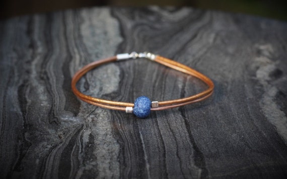 Leather Anklet: Dainty Ceramic Bead, Sterling Silver Accents