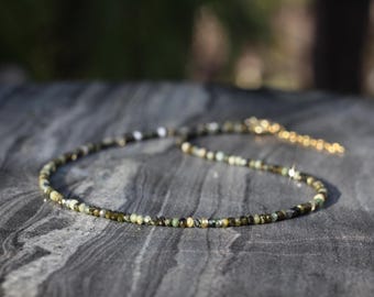 Prenhite necklace, Ultra dainty, Prenhite necklace, dainty beaded necklace, Prenhite choker, beaded choker