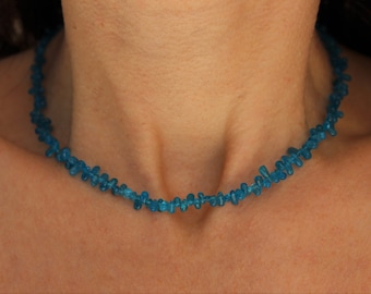 Apatite necklace, Neon apatite necklace, dainty teardrop beaded necklace, beaded necklace, dainty choker, December birthstone choker