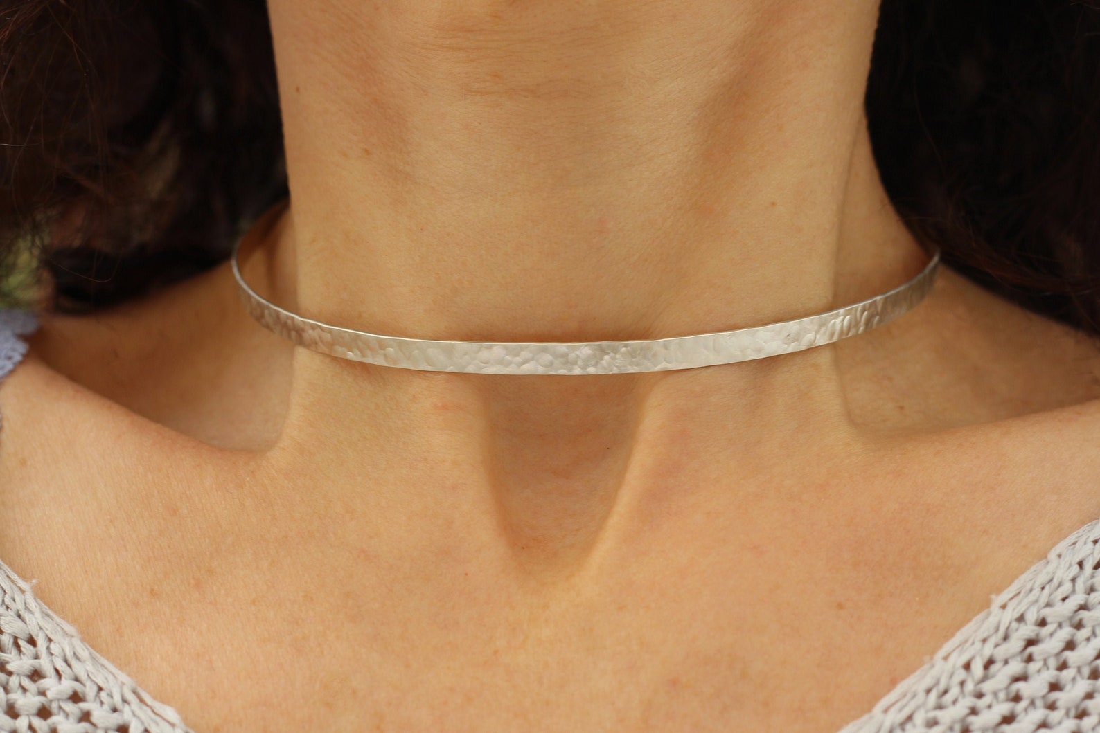 Silver Cuff Necklace Sterling Silver Choker Necklace Wide Etsy