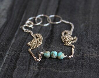 Beaded anklet, Turquoise anklet, sterling silver anklet, silver anklet, dainty anklet, gemstones anklet, minimalist anklet