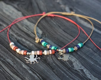 Charm necklace, charm choker, beachwear choker, islandwear necklace, hamsa charm necklace, evil eye necklace, tree of life necklace