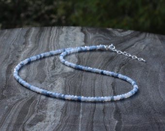Blue Opal Beaded Choker: Sterling Silver Dainty Necklace