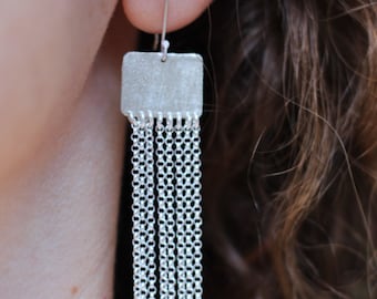 Multichain earrings, sterling silver earrings, long chain earrings, evening earrings, chain earrings, dangling earrings