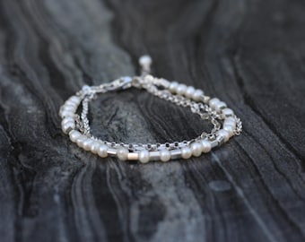 Pearls bracelet, Beaded bracelet, Ultra dainty bracelet, triple bracelet, dainty pearl bracelet, Bracelet set, skinny bracelet