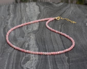 Dainty Natural Pink Anhydrite Choker – Sterling Silver or Gold, Adjustable 33–37cm