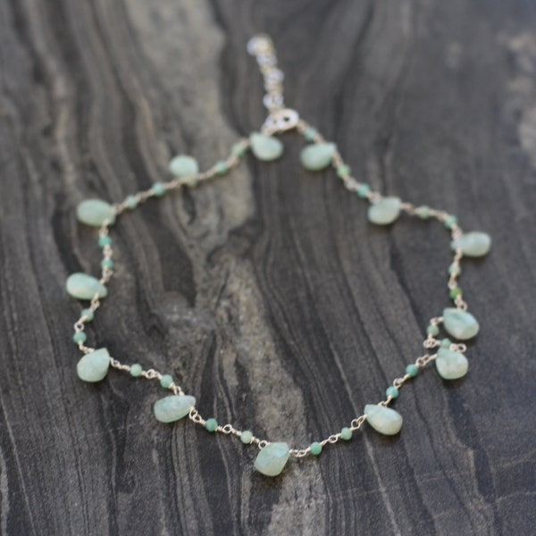 Dainty Amazonite Rosary Necklace: Sterling Silver Beaded Choker