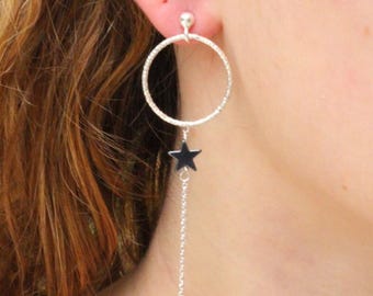 Star earrings, dangling earrings, hoop earrings, statement earrings, chain earrings, Silver earrings, long chain earrings, Xmas earrings,