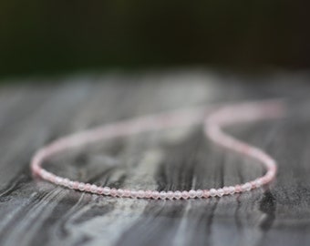 pink quartz necklace, rose quartz necklace, quartz necklace, dainty beaded necklace, pink quartz choker, rose quartz choker