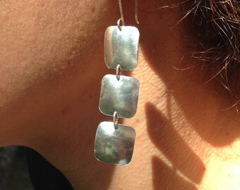 Greek earrings, Square dangle earrings, Silver puffed earrings, bridesmaid earrings, geometric earrings, grecian earrings, handmade earrings