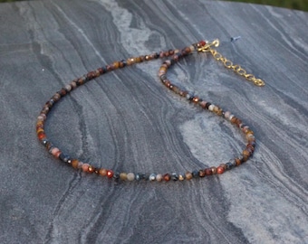 Dainty Pietersite Beaded Choker: Sterling Silver Necklace