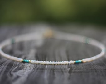 Opal necklace, Beaded choker, Ultra dainty necklace,opal choker, dainty beaded necklace, October birthstone, welo opal necklace