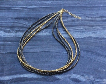Dainty Pyrite Beaded Necklace: Sterling Silver Clasp, Multi-Strand