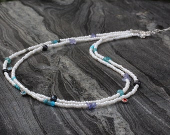 Pearl necklace, seed bead necklace, Double strand necklace, beaded necklace, 2 strand necklace, dainty beaded necklace, 2 strand choker
