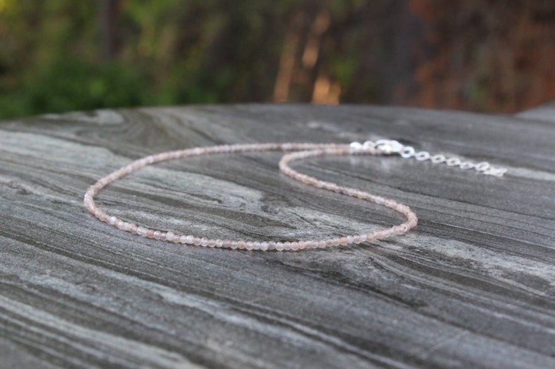 Moonstone necklace, Beaded necklace, dainty beaded necklace, Sterling silver bead necklace, dainty beaded necklace, June birthstone necklace image 4