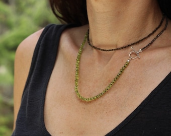 Long boho necklace, double strand necklace, Peridot necklace, Cats eye necklace, beaded necklace, pyrite necklace, mix gemstones necklace