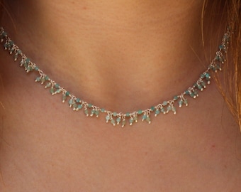 Amazonite rosary necklace,Amazonite cluster necklace, beaded choker, dainty beaded necklace, cluster rosary necklace