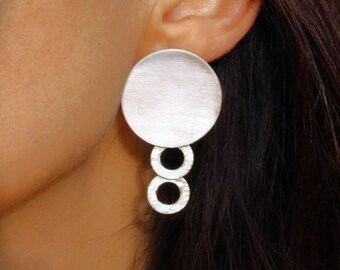 Disc earrings, multidisc earrings, disc stud earrings, grecian earrings, maximal disc earrings, greek earrings, silver earrings
