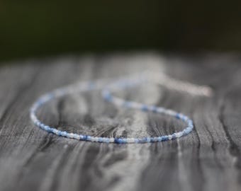 Blue aventurine Beaded Choker: Sterling Silver, 14K Gold, Adjustable