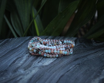 Amazonite bracelet,  Wrap leather bracelet, wrap leather bracelet, 5 wrap bracelet, multiple strands bracelet