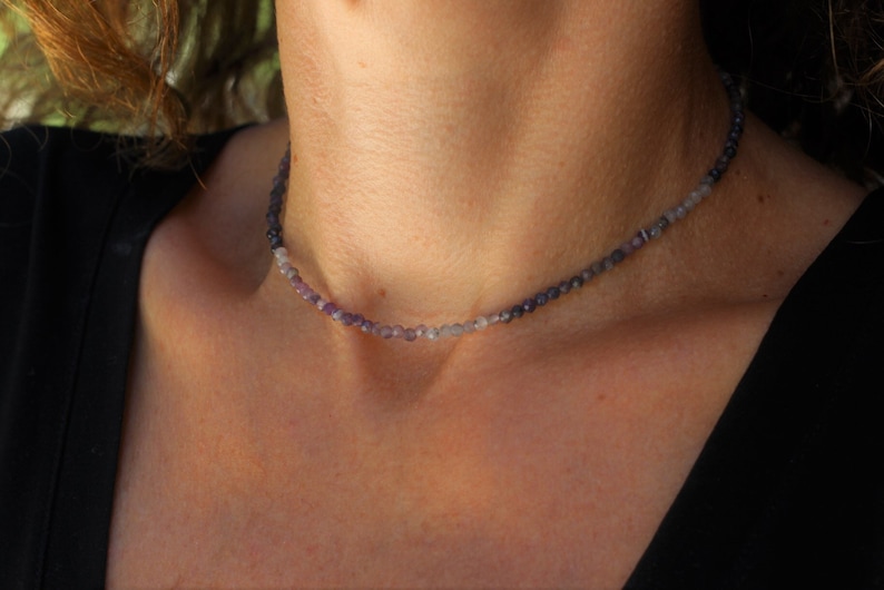 Sugilite necklace, Sugilite choker, beaded choker, dainty beaded necklace, dainty choker necklace, dainty necklace, necklace set image 3