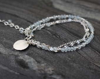 Aquamarine bracelet, Beaded bracelet, Ultra dainty bracelet, triple bracelet, dainty aquamarine bracelet, Bracelet set, skinny bracelet