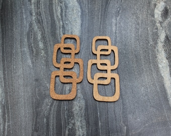 Wooden earrings, birch earrings, geometrical wooden earrings, lazer cut wooden earrings, square earrings, maximal wooden earrings