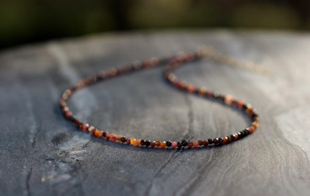 Dainty Bustamite Rhodonite Choker: Sterling Silver Beaded Necklace - Etsy
